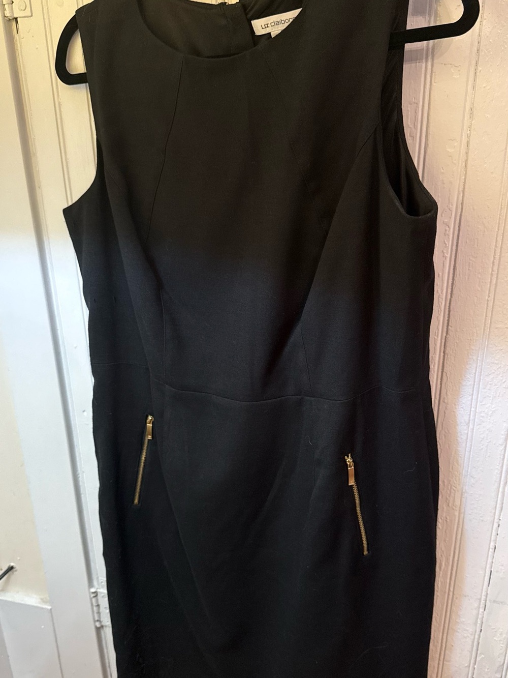 Liz Claiborne Black Sleeveless Sheath Dress with Gold Zipper Accents
